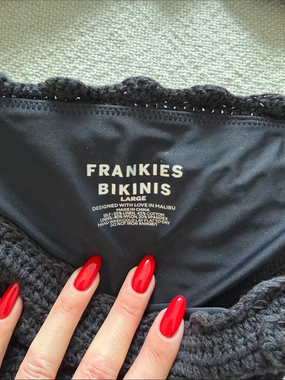 Frankie's Bikinis Makenzie Black Crochet Tie-Side Triangle Bikini Set